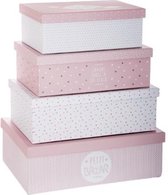 Roze grote opbergdozen L 44x31 - M 40,5x26.5 - S 36,5x24,5 - XS 32,5x22 cm.