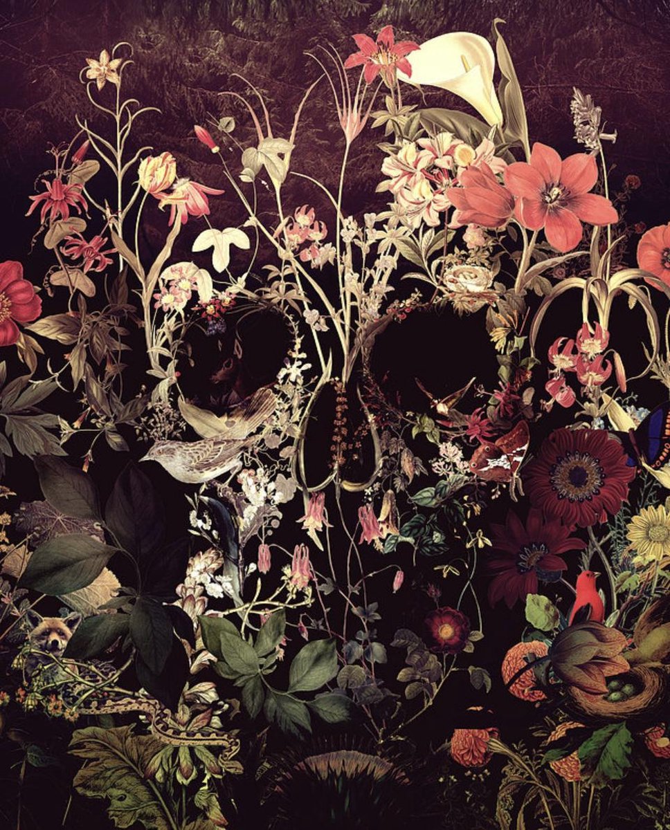 Art-Empire Luxe Wanddecoratie - Fotokunst Skull Collectie Skull 'Bloom'- Hoogste kwaliteit Plexiglas - Blind Aluminium Ophangsysteem - 60 x 90 - Akoestisch en UV Werend - inclusief verzending Multicolor