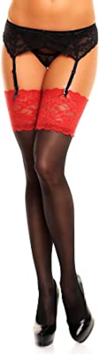 Glamory jarretel kousen 20 den maat 60/62 zwart/rood