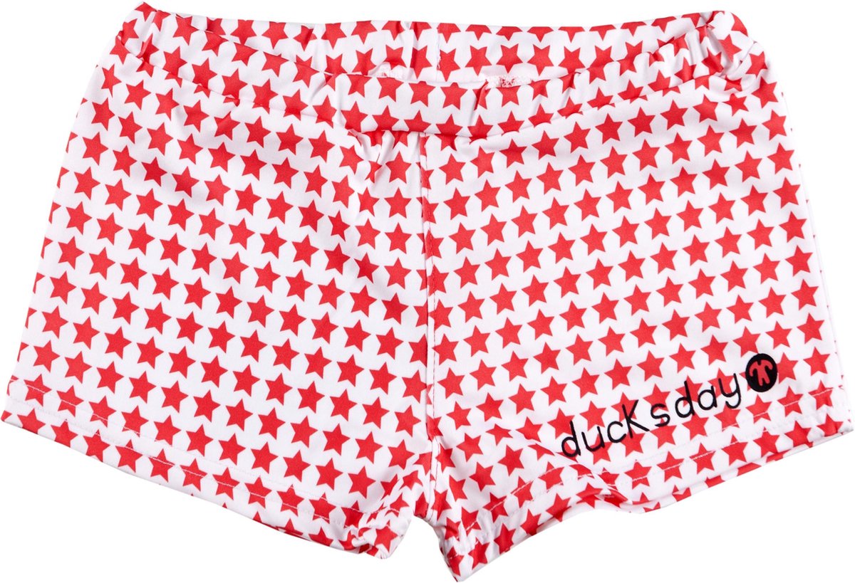 Ducksday zwembroek - trunk - short – Star - Meisje - 134-140 - UV beschermend - UPF50+ - 10 jaar Rood - Wit