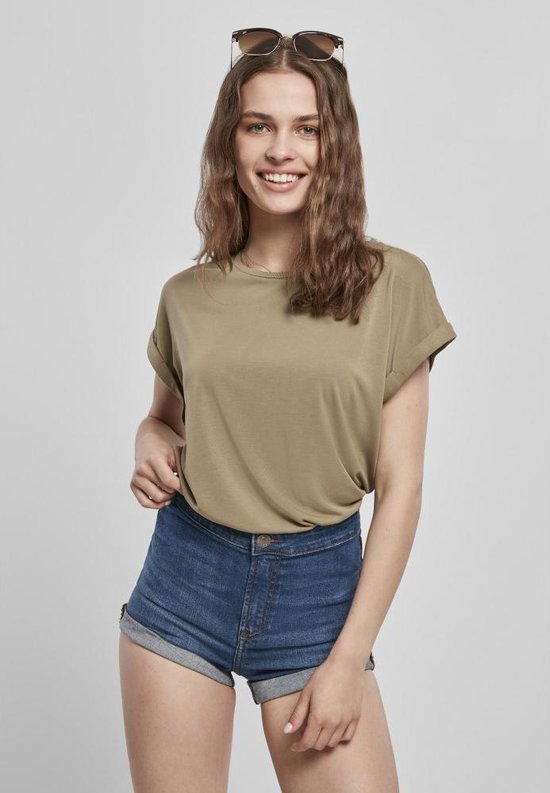 Urban Classics - Extended Shoulder Dames T-shirt - XL - Groen/Bruin