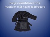 Badjas Uni Line, Navy 0-12mnd Met Naam Geborduurd