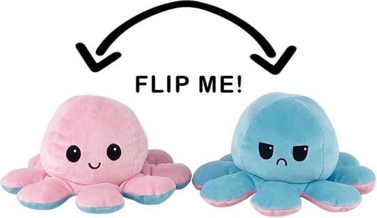 Emotie knuffel - Mood kunffel - Octopus knuffel - Roze - Blauw - Blij