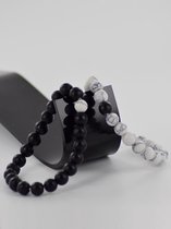 Set van 2 armband van natuurlijke lava zwart en wit