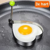 Ei vorm hart – 3 stuks – pannenkoeken vorm – Ei frame – ei hart – Pancake – Bak ring – Egg bakvorm - Omelettes - RVS