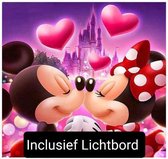 Setprijs Diamond Painting Mickey&Minnie Mouse met Lichtbord - Diamond Painting met Lichtbord A4 -  Diamond Painting Mickey&Minnie Mouse- 35x35cm - RONDE steentjes  - Lichtbord A4 -