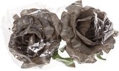 4x stuks decoratie bloemen roos zilver glitter op clip 10 cm - Decoratiebloemen/kerstboomversiering/kerstversiering