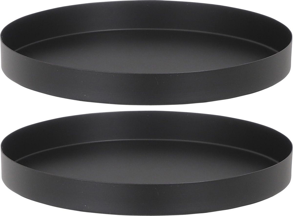 2x stuks kaarsenbord/kaarsenplateau zwart metaal rond 19 cm - Met opstaande  rand van... | bol.com