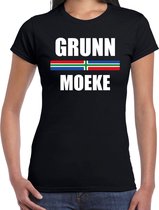 Grunn moeke met vlag Groningen t-shirts Gronings dialect zwart voor dames XL