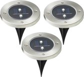 Set van 18x stuks solar tuinlampen/prikspots grondspot op zonne-energie 12 cm RVS - Prikspots tuinverlichting