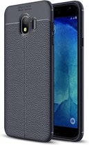 Litchi Texture TPU Case voor Galaxy J4 2018 (EU-versie) (Marineblauw)