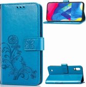 Lucky Clover Pressed Flowers Pattern Leather Case voor Galaxy M10, met houder & kaartsleuven & portemonnee & draagriem (blauw)