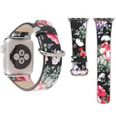 Voor Apple Watch Series 3 & 2 & 1 42mm nieuwe stijl Chinese inkt bloemmotief lederen polshorloge band (zwart)