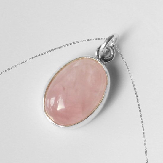 Natuursieraad - 925 sterling zilver rozenkwarts ovaal ketting - luxe  edelsteen... | bol.com