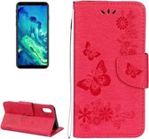 Voor iPhone X / XS Geperste bloemen Vlinderpatroon Horizontale lederen flip-hoes met houder & kaartsleuven & portemonnee & lanyard (rood)