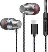 T1 USB-C / Type-C-interface in het oor Bekabelde stereo-oortelefoon met microfoon (zilver)
