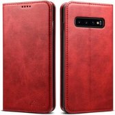 Suteni Calf Texture horizontale lederen flip-hoes voor Galaxy S10 Plus, met houder en kaartsleuven en portemonnee (rood)