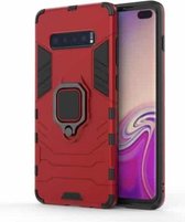 PC + TPU schokbestendige beschermhoes voor Samsung Galaxy S10 Plus, met magnetische ringhouder (rood)