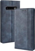 Magnetische gesp Retro textuur horizontale flip lederen tas voor Galaxy S10 +, met houder & kaartsleuven en portemonnee (blauw)