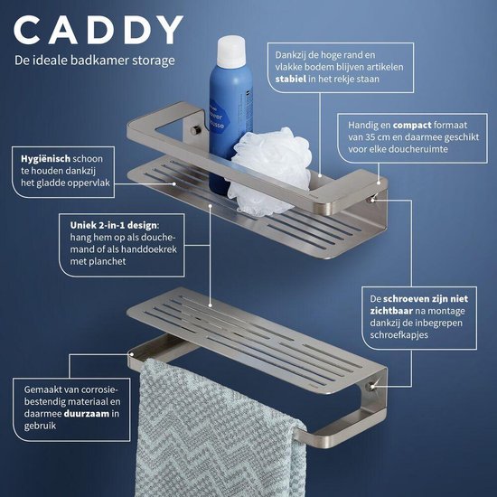 Tiger Caddy - Panier de douche / Porte-serviette 35 cm - Acier inoxydable brossé