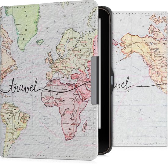 Housse kwmobile pour Tolino Vision 1 / 2 / 3 / 4 HD - Étui pour liseuse en noir / multicolore - Conception de Wereldkaart de voyage