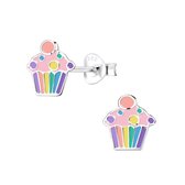 Joy|S - Zilveren cupcake oorbellen - multicolor - 9 x 10 mm