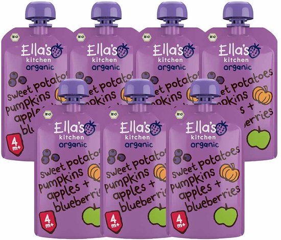 Ella's kitchen Knijpzakje 4+ m Appel Zoete aardappel Pompoen Bosbessen 120 gr - 7x 120 gr - Voordeelverpakking van Ella's Kitchen — afbeelding 4