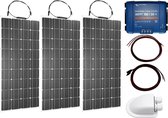 Bluetooth Set Flexibel Zonnepaneel 300WP Caravan, Camper, Boot, Tent - MPPT Victron Energy laadregelaar 100/30 - Zonnepaneel Compleet Pakket - Kabel met connectoren - Dakdoorvoer - Plug-Play set schematische tekening en handleiding-Monokristallijn