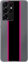 Samsung Galaxy S21 Ultra - Smart cover - Transparant - Streep - Zwart - Roze