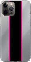Apple iPhone 12 Pro Max - Smart cover - Transparant - Streep - Zwart - Roze
