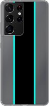 Samsung Galaxy S21 Ultra - Smart cover - Transparant - Streep - Zwart - Lichtblauw