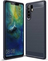 Schokbestendige TPU-hoes van koolstofvezel met geborstelde textuur voor Huawei P30 Pro (marineblauw)