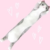 Lange Kat Knuffel Grijs 80cm | Kawaii Long Cat Kussen | Zacht, Schattig en Stretchy plush