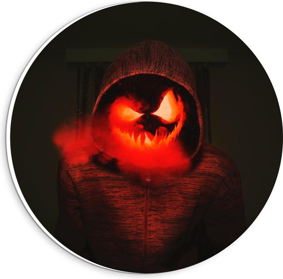 Forex Wandcirkel - Rokend Halloween Masker  - 20x20cm Foto op Wandcirkel (met ophangsysteem)