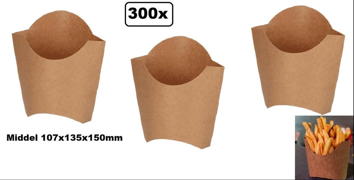 300x BIO Nature kraft frietbak bruin middel - Patat friet frites bakje snack bak saus take away