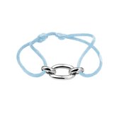 YO&NO - Armband -  Zilver - Satijn - Blauw - Geankerd Bol - 12,5mm - 26cm - Sieraden Vrouw -  Gerhodineerd - Zilver 925