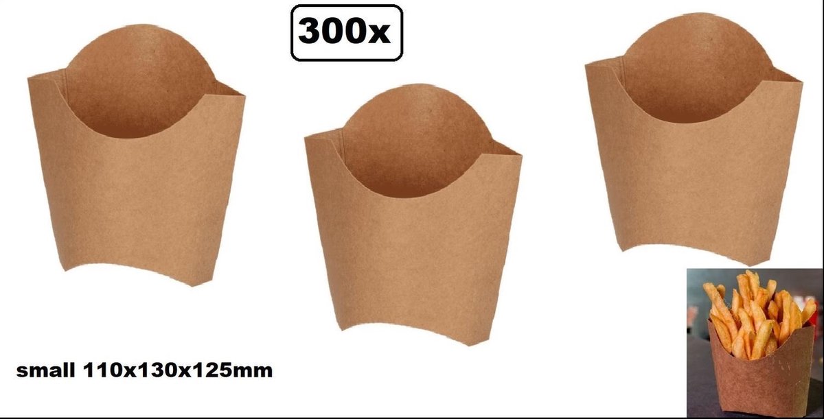 300x BIO Nature kraft frietbak  bruin klein - Patat friet frites bakje snack bak saus take away