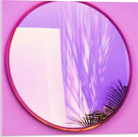 Acrylglas - Spiegel met Roze Rand en Muur - 50x50cm Foto op Acrylglas (Wanddecoratie op Acrylglas)