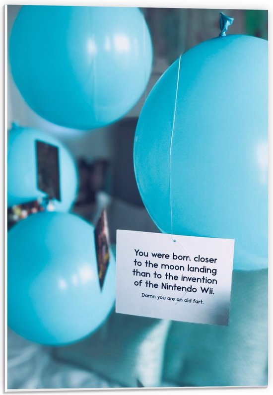 Forex - Blauwe Ballonnen met Kaartjes - 40x60cm Foto op Forex
