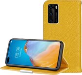 Voor Huawei P40 Litchi Texture Effen kleur Horizontaal Flip Leren Case met Beugel & Kaartsleuven & Portemonnee & Lanyard (Geel)