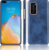 Voor Huawei P40 Shockproof Litchi Texture PC + PU Case (blauw)