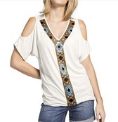 Trendy off-sholder Shirt met Kralenborduurwerk van Duitse modehuis Mandarijn, Créme, Maat 38