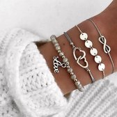 Mooie bohemian Set armbanden - Love - Hartje - Zilverkleurig - 4 delig