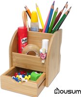 Housum Bureau Organizer Pennenbak - Pennenhouder- met Lade en Vakjes - Bamboe