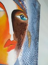 Blossing - Schilderij - Eyes - Zwart, Groen, Blauw En Goud - 80 X 60 Cm