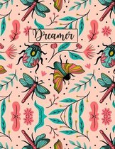 Dreamer: Medium Ruled Paper with yellow-colored pages and blue flowers on the edges 8.5 x 11 150 Pages, Perfect for School, Off