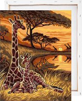 Giraffe in zonsondergang - Schilderen op nummer - Met frame - 40x50 cm