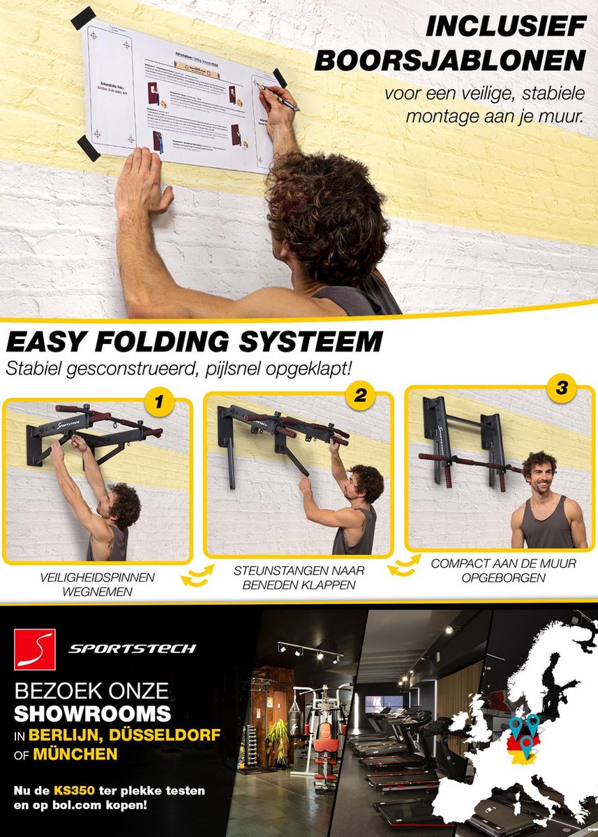 MSPORTS Optrekstang voor wandmontage incl. montagehandleiding en accessoires | rekstang