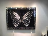 Ultra Exclusive silver butterfly  Epoxy/resin Gloss art met glitters en steentjes 12mm 120x80, zilveren vlinder