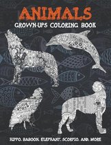 Animals - Grown-Ups Coloring Book - Hippo, Baboon, Elephant, Scorpio, and more